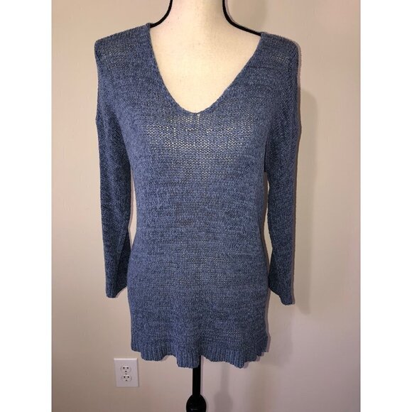 Ralph Lauren Chaps Womens Size M Sweater Loose Knit Lightweight 3/4 Sleeves Blue - Picture 1 of 9